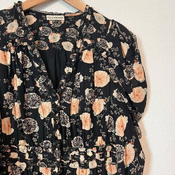 Ulla Johnson Windsor Noir Floral Button Puff Sleeve Cotton Dress Women’s 10 - Picture 3 of 6